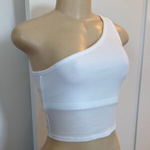 PINK Victoria's Secret White One-Shoulder Tank Top